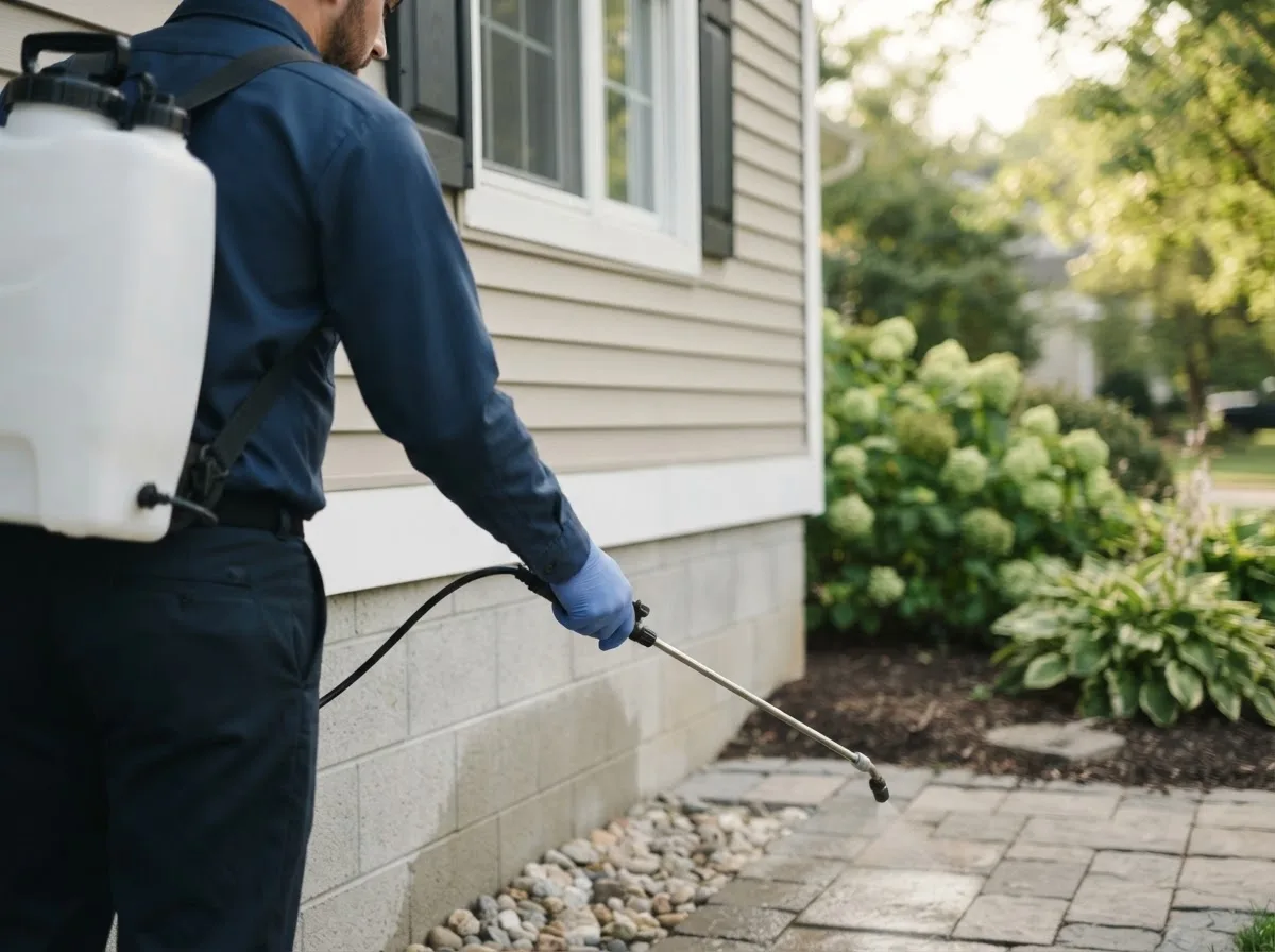Pest control technician inspecting a home in Dexter, MI